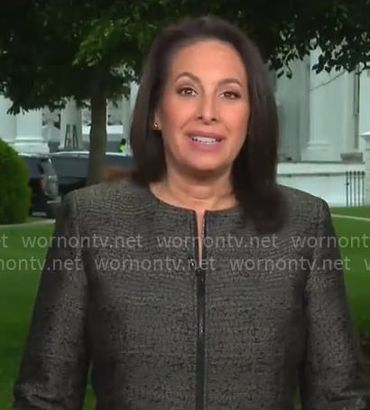 Nancy Cordes' brown zip up jacket on CBS Mornings