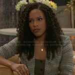 Naomi’s green button front top and plaid blazer on Beyond the Gates