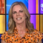 Natalie’s orange horse print top on CBS Mornings
