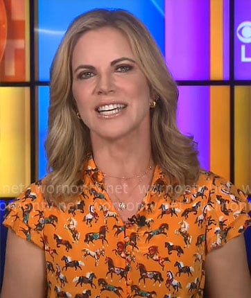 Natalie's orange horse print top on CBS Mornings