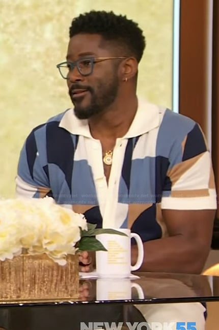 Nate Burleson’s geometric print shirt on The Drew Barrymore Show