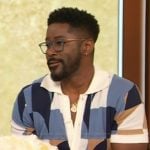 Nate Burleson’s geometric print shirt on The Drew Barrymore Show