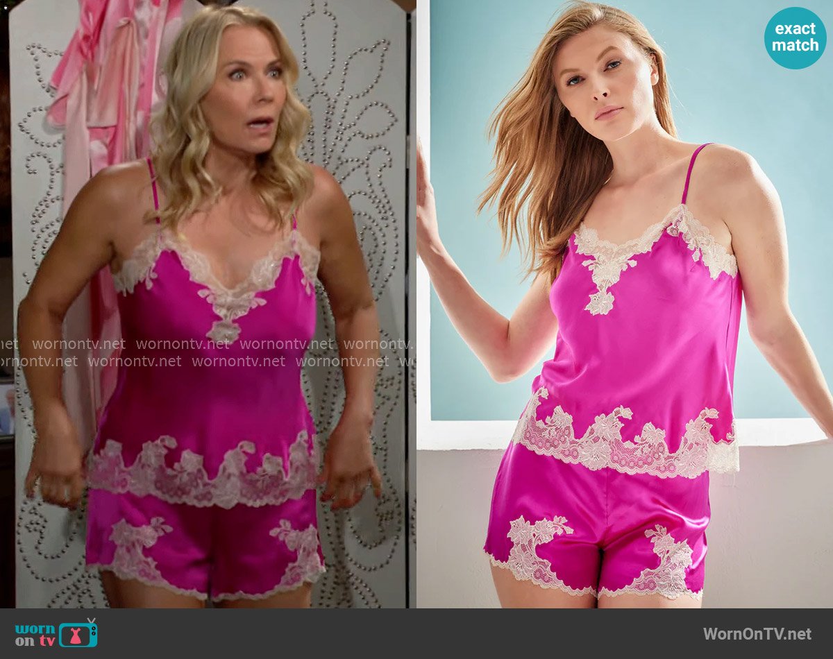 Natori Lolita Lace Cami Shorts PJ in Hot Pink worn by Brooke Logan (Katherine Kelly Lang) on The Bold and the Beautiful