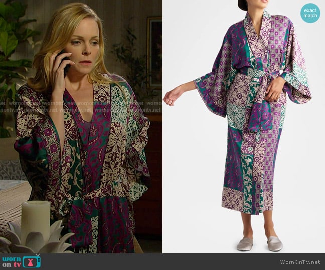 Natori Tapestry Patchwork-Print Charmeuse Robe worn by Belle Brady (Martha Madison) on Days of our Lives