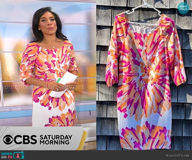 New York & Co Printed Splash Dress worn by Michelle Miller on CBS Mornings