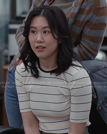 Nicole's white striped tee on The Paper