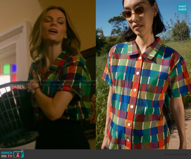 Nikki Chasin Dylan Shirt - Rainbow Grid Cotton worn by Hannah Cooper (Brooklyn Decker) on The Runarounds