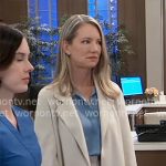 Nina’s cream coat and blue blouse on General Hospital