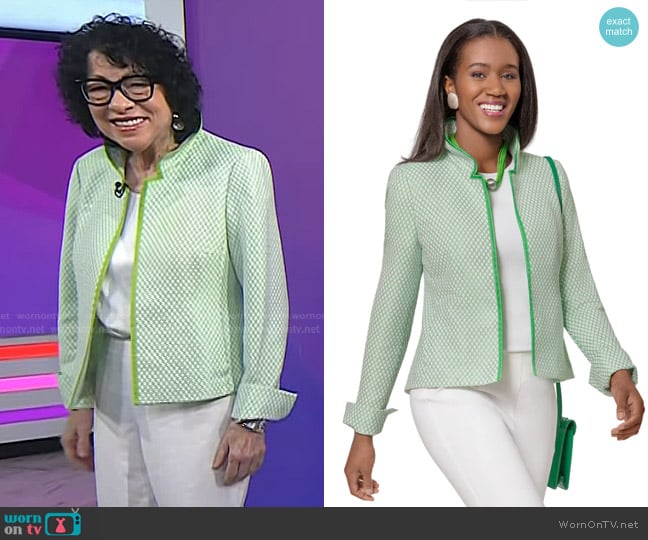Nina McLemore Trellis Jacquard Macchia Stretch Suzanne in Swiss Green worn by Sonia Sotomayor on Today