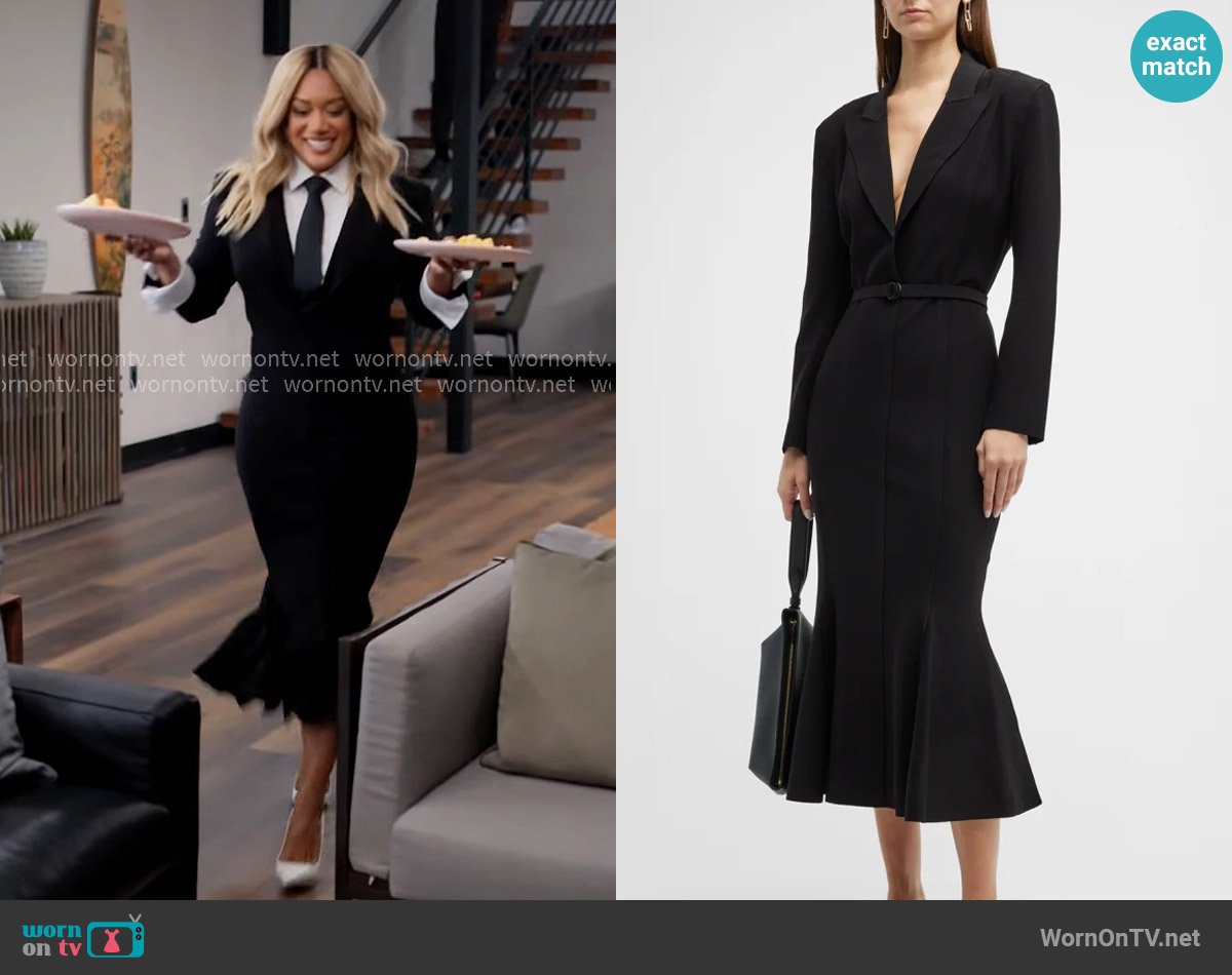 Norma Kamali Belted Blazer Midi Dress worn by Fatima (Crystal Hayslett) on Tyler Perrys Sistas
