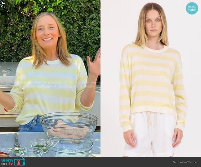 One Grey Day Sloane Cotton Boxy Pullover in Ivory Combo worn by Gaby Dalkin on Today