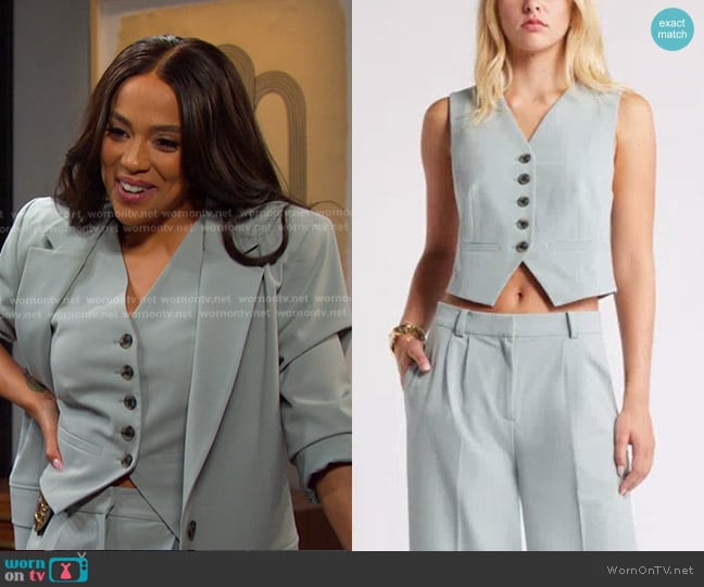 Open Edit Tailored Vest in Teal Pond worn by Jada Hunter (Elia Cantu) on Days of our Lives