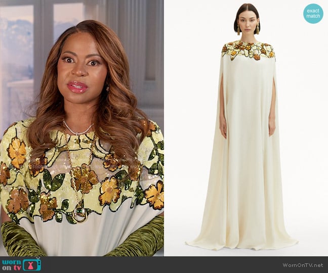 Oscar de la Renta Art Nouveau Sequin Embroidered Caftan worn by Mary Cosby on The Real Housewives of Salt Lake City