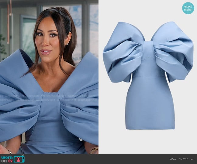 Oscar de la Renta Draped Bow-Sleeve Mini Dress With Train worn by Angie Katsanevas on The Real Housewives of Salt Lake City