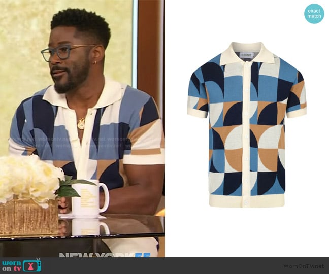 OxKnit Retro Knit Shirt worn by Nate Burleson on The Drew Barrymore Show