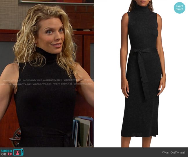 Paige Zoelle Shimmer Rib-Knit Midi-Dress in Black Sparkle worn by Catherina Greene (AnnaLynne McCord) on Days of our Lives