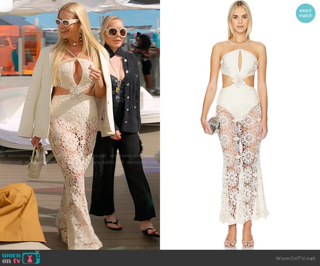 PatBO Embroidered Maxi Dress in Wheat worn by Alexia Echevarria (Alexia Echevarria) on The Real Housewives of Miami