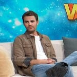 Paul Wesley’s brown suede shirt jacket on Access Hollywood