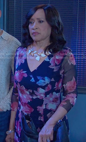 Paulina's navy floral mesh dress on Days of our Lives