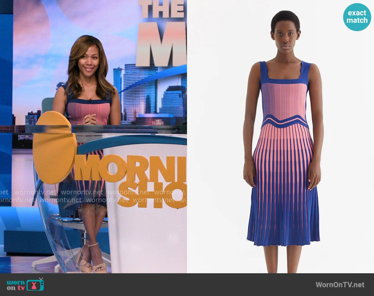 Chris’s pink and blue print dress on The Morning Show