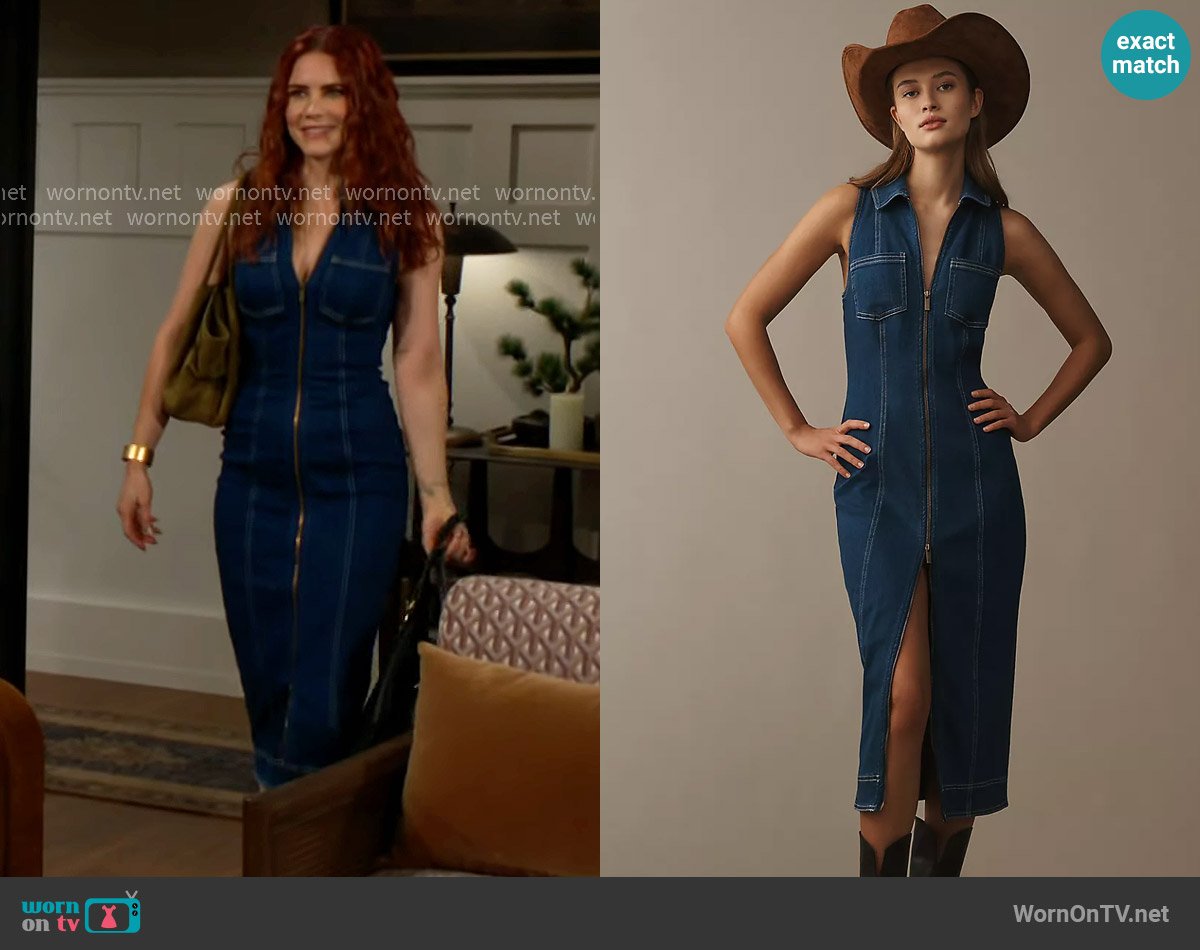 Pilcro at Anthropologie Fitted Denim Midi Dress worn by Sally Spectra (Courtney Hope) on The Young and the Restless