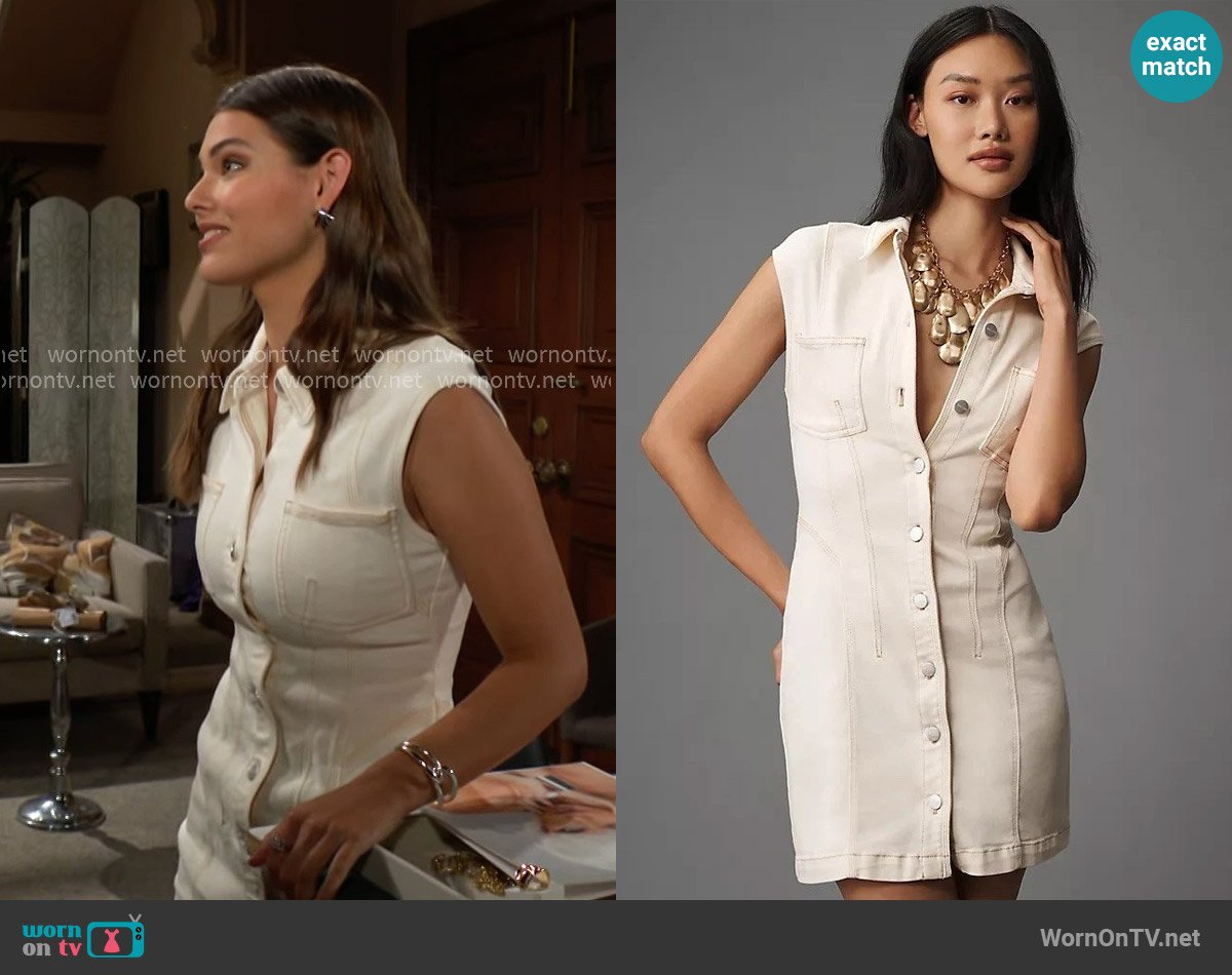 Pilcro at Anthropologie Seamed Button-Front Denim Mini Dress worn by Electra Forrester (Laneya Grace) on The Bold and the Beautiful