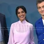 Odelya Halevi’s pink sheer blouse and mini skirt on Today