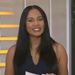 Ayesha Curry’s navy pinstripe halter top and pants on Today