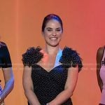 Donna’s black polka dot ruffle shoulder mini dress on Today
