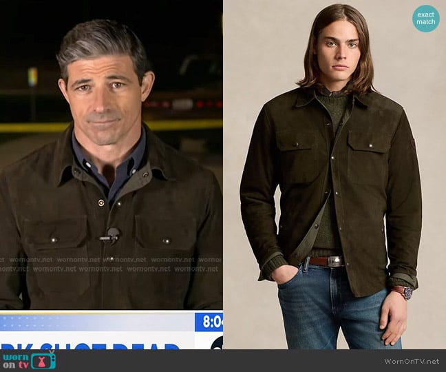 Polo Ralph Lauren Reversible Suede-Taffeta Shirt Jacket worn by Matt Gutman on Good Morning America