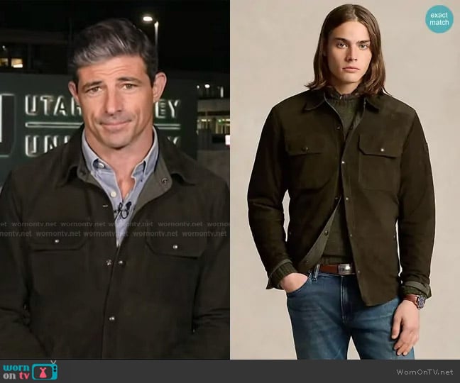 Polo Ralph Lauren Reversible Suede-Taffeta Shirt Jacket worn by Matt Gutman on Good Morning America