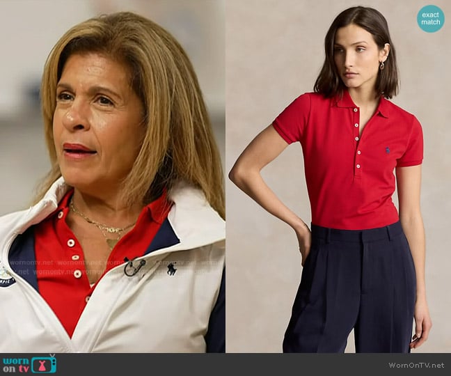 Polo Ralph Lauren Slim Fit Stretch Polo Shirt in Red Navy worn by Hoda Kotb on Today
