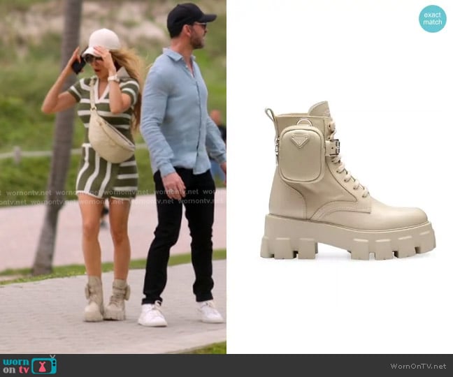 Prada Monolith Leather and Re-Nylon Boots with Pouch worn by Lisa Hochstein (Lisa Hochstein) on The Real Housewives of Miami