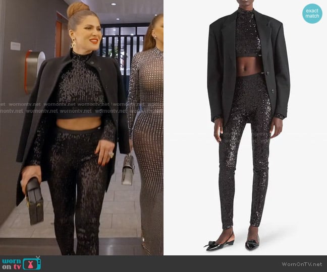 Prada Sequin-Embellished Turtleneck Woven Top and Trousers worn by Stephanie Shojaee (Stephanie Shojaee) on The Real Housewives of Miami