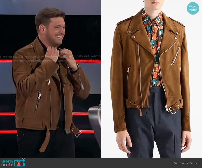 Prada Suede Biker Jacket worn by Michael Bublé on The Voice