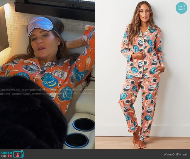 Print Fresh Long PJ Set in Champagne & Caviar worn by Meredith Marks on The Real Housewives of Salt Lake City