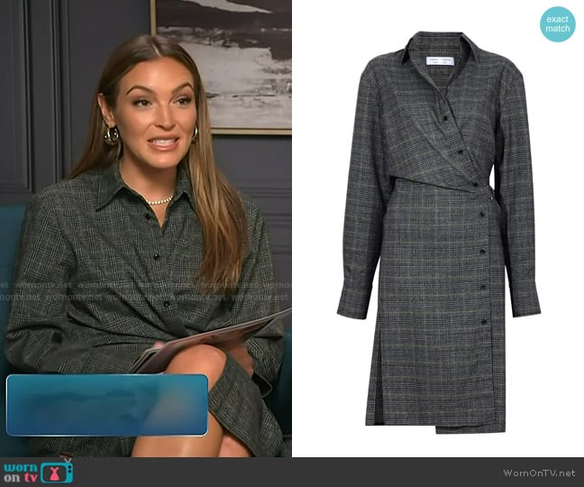 Proenza Schouler White Label Plaid Suiting Wrap Dress worn by Emily Orozco on Access Hollywood