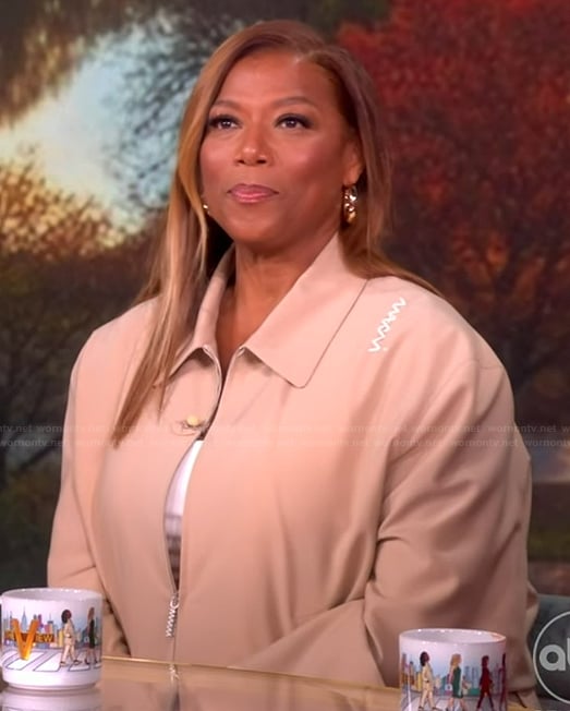 Queen Latifah’s beige jacket and pants on The View