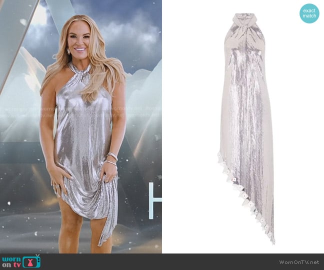 Rabanne metallic halterneck dress worn by Heather Gay on The Real Housewives of Salt Lake City