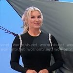 Rachel’s black dress with embellished trims on The Price is Right
