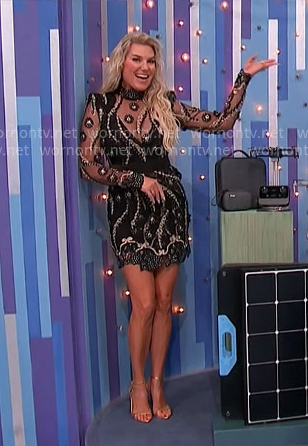 Rachel’s black embellished mesh dress on The Price is Right
