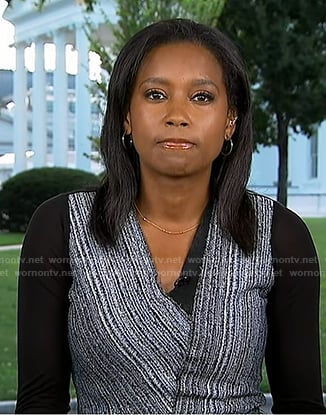 Rachel’s black stripe wrap dress on Good Morning America