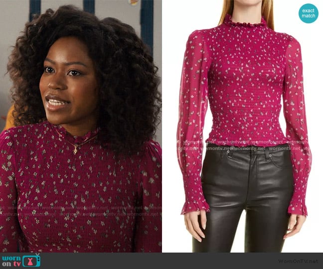 Rag and Bone Kayden Floral Smocked Bodice Blouse worn by Maria (Riele Downs) on My Life with the Walter Boys