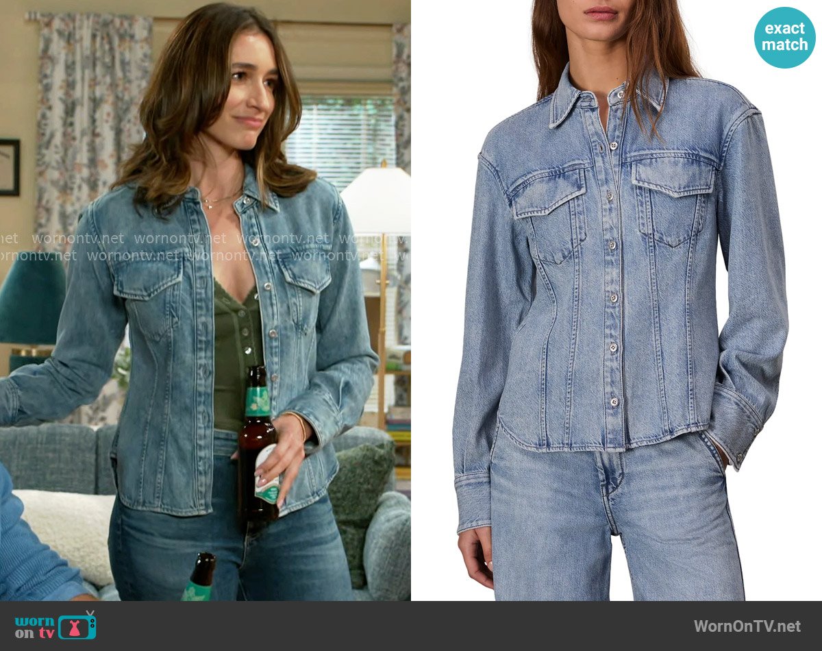 Rag and Bone Ultra Featherweight Mila Denim Button-Up Shirt worn by Ashley Morgan (Jen Jacob) on Beyond the Gates