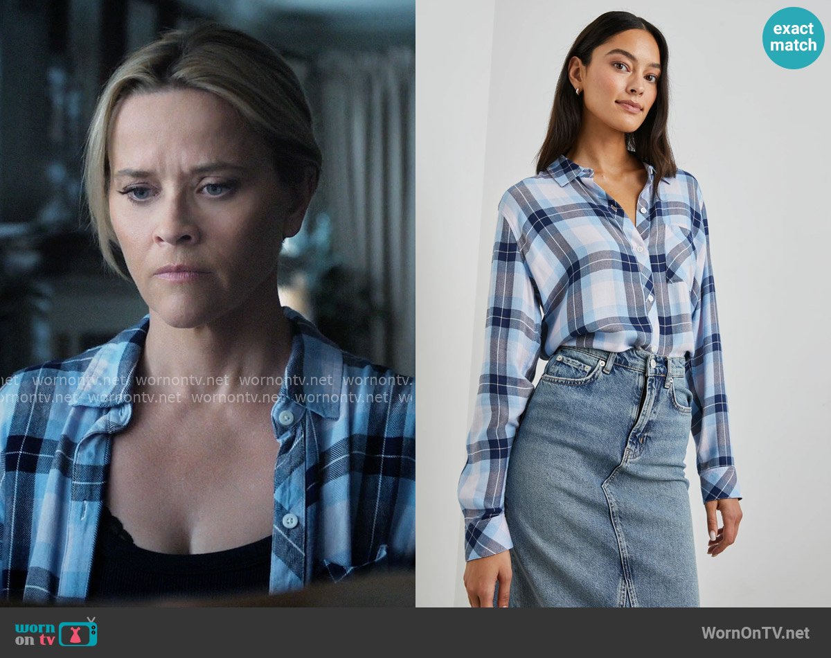 Rails Hunter Shirt in Lilac Crystal worn by Bradley Jackson (Reese Witherspoon) on The Morning Show