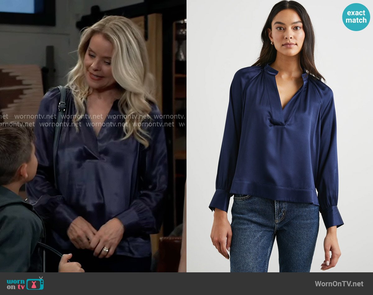 Rails Wynna Top in Navy worn by Felicia Scorpio (Kristina Wagner) on General Hospital