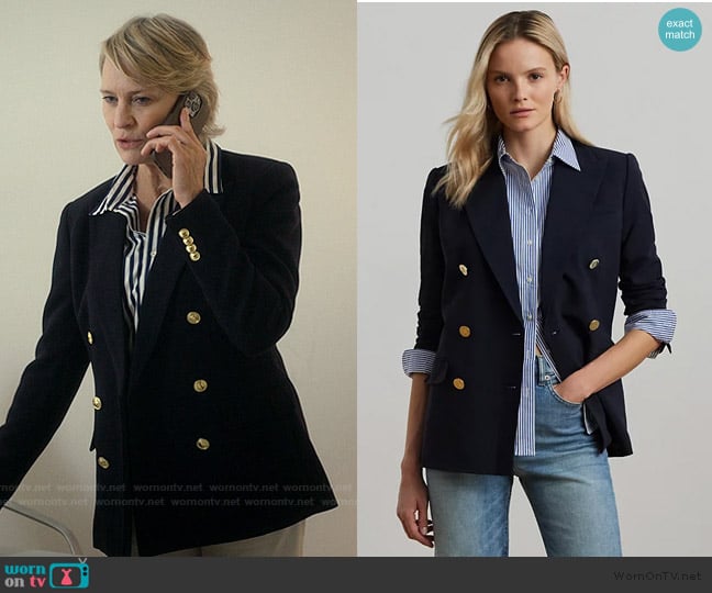 Ralph Lauren Double-Breasted Wool Crepe Blazer worn by Laura Sanderson (Robin Wright) on The Girlfriend