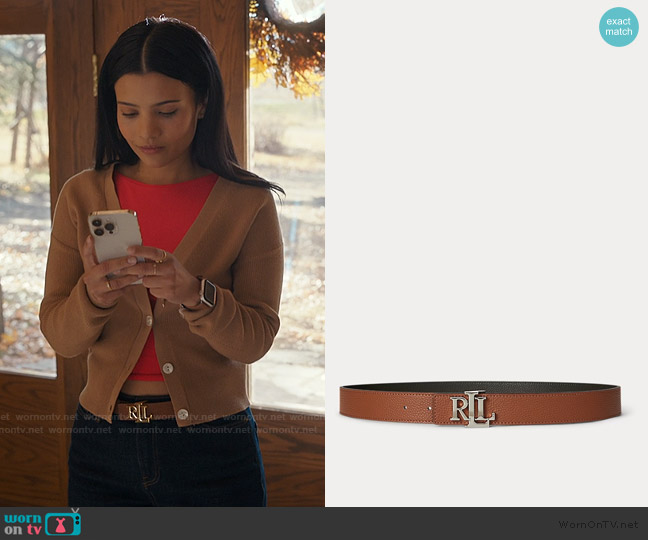 Ralph Lauren Logo Reversible Pebbled Leather Belt worn by Jackie Howard (Nikki Rodriguez) on My Life with the Walter Boys
