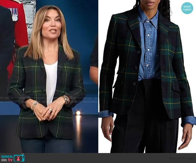 Ralph Lauren Plaid Wool-Blend Single-Breasted Blazer worn by Kit Hoover on Access Hollywood