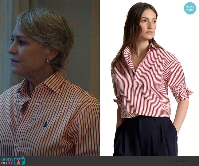 Ralph Lauren Relaxed Fit Striped Cotton Shirt worn by Laura Sanderson (Robin Wright) on The Girlfriend